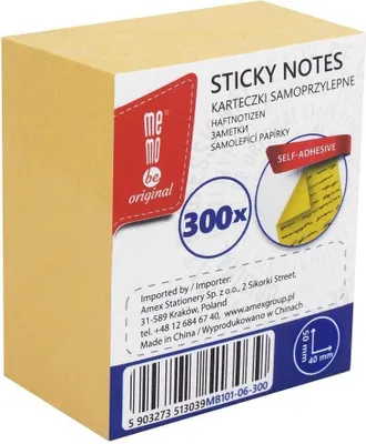 Zdjęcie produktu dla Bloczek samoprzylepny 40x50mm 300K żółty MemoBe