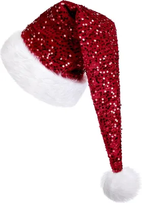 Produktbild von Weihnachtsmütze Erwachsene Nikolausmütze Weihnachtsmann Mütz mit Glitzer Pailletten und Plüsch Rand für Christbaumspitze Festliche Weihnachtsfeier Tannenbaum,rot