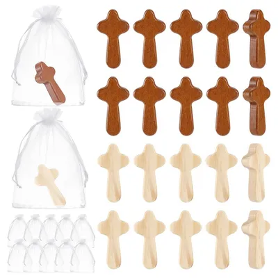 24er-Set handgehaltene Holzkreuze 6,2 cm mit Organzabeuteln