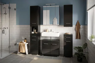 Produktbild von xonox.home Waschbeckenunterschrank Linus schwarz Nachbildung 60x56x34 cm