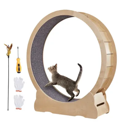 Produktbild von Katzenlaufrad SM® - Laufrad für Katzen aus Birken- und Pappelsperrholz - Geräuscharmes Katzenrad mit abnehmbarer Innenmatte - Geeignet für Katzen mit einem Gewicht von 8 kg bis 14 kg - 1320x340x1415mm