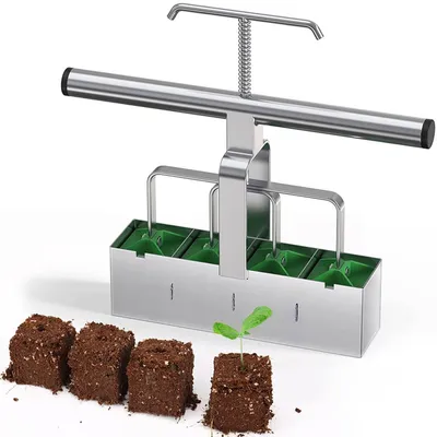 Produktbild von Manueller Erdtopfpresser mit langem Griff,Profi-Erdblockform für 5 x 5cm Erdtöpfe, Handgeführter Saatgut-Maker aus Stahl, Nachhaltiges Gartenwerkzeug für die Aussaat ohne Plastikbecher