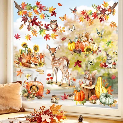 Produktbild von Selbstklebende Fensterbilder mit Herbstmotiven und Waldtieren