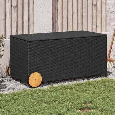 Produktbild von Gartentruhe mit Rollen Schwarz 190L Poly Rattan - Gartenboxen 365324