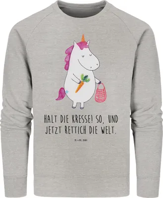 Produktbild von Mr. & Mrs. Panda Baumwoll Sweatshirt Einhorn Gemüse Größe M - Heather Grey - Geschenk, Unicorn, Sweater, Pulli, Wochenmarkt, Bio Pullover, Biomarkt, Einhörner