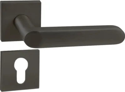 Produktbild von DOMINO Türgriff Drückergarnitur PZ - Profilzylinder Set | quadratische Rosette | Türklinke für Zimmertür, Bürotür, Kellertür & Innentür| Türbeschläge aus Aluminium| Schwarz Türdrückergarnitur | DENVER-QR SLIM BLACK