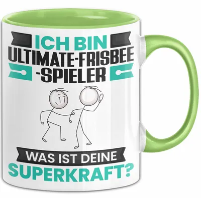 Produktbild von Ultimate-Frisbee-Spieler Tasse Geschenk für Ultimate-Frisbee-Spieler Geburtstag Lustiger Spruch Kaffee-Becher Was Ist Deine Superkraft (Grün)