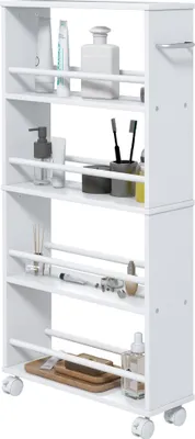 Produktbild von Multifunktionales Rollregal, schmal 45x15x91 cm, 4 Fächer, Weiß, platzsparendes Staurregal für Küche Bad Büro