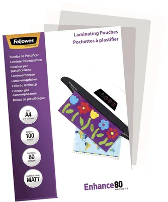 Image de Fellowes® 5452103 Film à plastifier Enhance - A4, mat, 80 mym, 100 pièces
