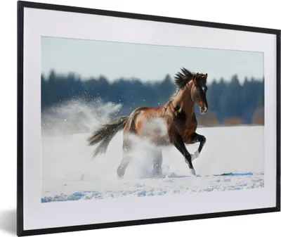 Produktbild von MuchoWow® MuchoWow® Gerahmtes Poster Pferd - Schnee - Winter 60x40 cm - Poster mit zchwarzem Bilderrahmen - Schlafzimmer - Plakat in Rahmen - Drucken