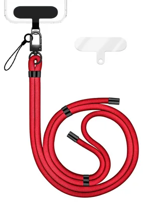 Produktbild von HoldMe Edition - Lanyard mit Karabiner Schwarz & 2 Pads - Universal Handykette Nylon Umhänge Band - Rot