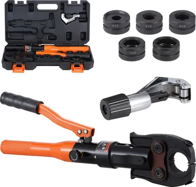 Immagine prodotto di SucceBuy pinza idraulica per tubi per connessioni in rame, pinza per crimpare con ganasce a cambio rapido V12, V15, V18, V22, V28, set di crimpatura ruotabile a 360° per spazi ristretti