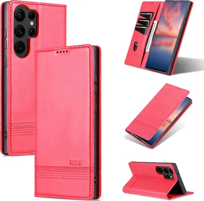 Produktbild von Galaxy S23 Ultra Leder Hülle, Klapphüllen Brieftasche Magnetverschluss Ständer Schutzhülle für Samsung Galaxy S23 Ultra Rosa