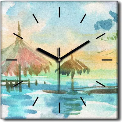Produktbild von Coloray Uhr auf Leinwand 30x30 cm Wand Uhr Dekoration Wohnzimmer Segeltuch schwarze Hände -Aquarelle Meer Tropics.