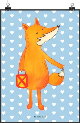 Produktbild von Mr. & Mrs. Panda Bild Fuchs Laterne DIN A2 - Blau Pastell - Geschenk, Wandbild, Selbstbewusst, Sankt Martin, wanddeko, Kunstdruck, Plakat, Liebeskummer Spruch, drucke