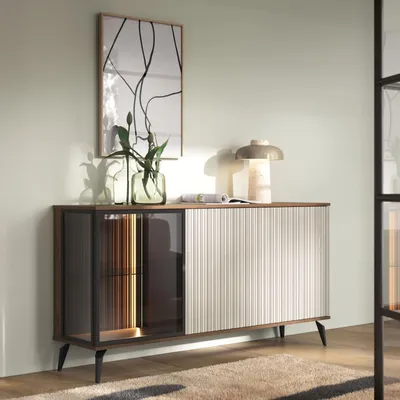 Produktbild von Sideboard Kommode YUKO 154 cm Nussbaum Kaschmir LED Push-To-Open
