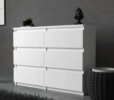 Produktbild von Kommode mit 6 Schubladen Weiß Matt 100x33,5x71,5 Sideboard Schubladenschrank für Wohnzimmer Schlafzimmer Stauraum Möbel Kleiderschrank