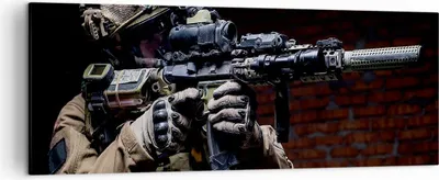 Produktbild von Bild auf Leinwand - Leinwandbild - Soldat Gewehr - 140x50cm - Wand Bild - Wanddeko - Wandbilder - Leinwanddruck - Bilder - Kunstdruck - Wanddekoration - Leinwand bilder - Wandkunst - AB140x50-3785