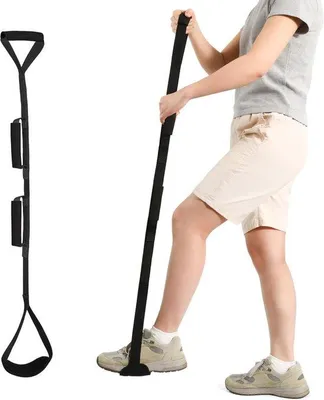 Produktbild von 2 Stück Beinhebengurt mit Handgriffen – Hilfsmittel für Mobilität geeignet für postoperative Verwendung (Schwarz 107 cm)