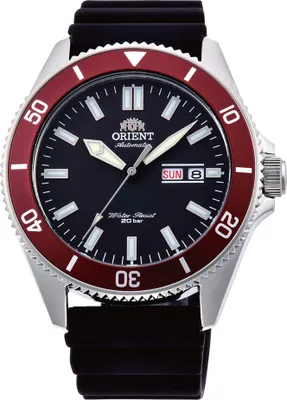 Produktbild von Orient Mako XL II RA-AA0011B19B Herren Automatik Taucheruhr, 200m (20 Bar) wasserdicht. 44mm silbernes Edelstahlgehäuse, 13mm Dicke; schwarzes Silikonarmband, 22mm Breite. Schwarzes Zifferblatt mit Datum, Wochentag, Leuchtindexen und -zeigern. Mineralglas, drehbare Lünette, verschraubte Krone, 40h Gangreserve, Dornschließe.