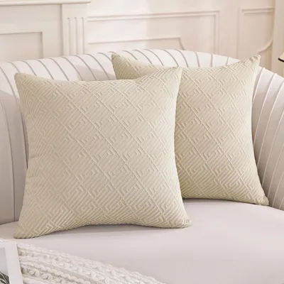 Immagine prodotto di Set di 2 federe per cuscini, 45x45 cm, color beige chiaro, in poliestere, con cerniera invisibile