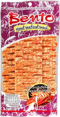 Produktbild von BENTO Knabberei aus Tintenfisch und Surimi 20g BBQ thailändischer Art | Roasted Chilli Sauce Grill Squid Mixed Seafood Snack