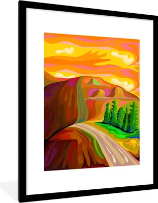 Produktbild von MuchoWow® Gerahmtes Poster Berglandschaft auf einem Ölgemälde 60x80 cm - Poster mit Schwarzem Bilderrahmen Wandposter Rahmen Foto Bilder - Wohnzimmer - Dekorationen - Prämie