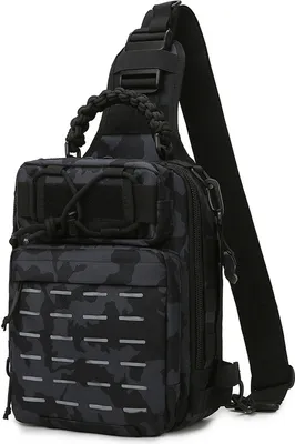 Produktbild von Angel Sling Bag Angelgeraet Aufbewahrungstasche Werkzeugtasche zum Angeln Wandern Jagen Camping Tarngrau