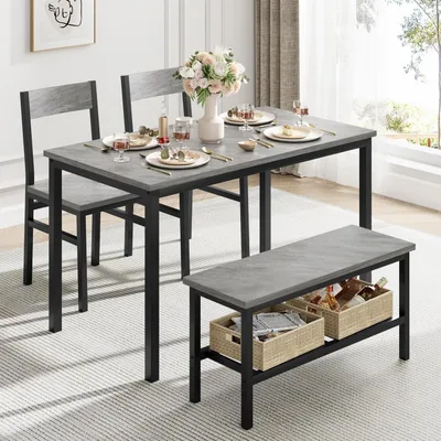 Produktbild von 4-teiliges Esszimmer-Set Grau Metall Holz 4 Personen