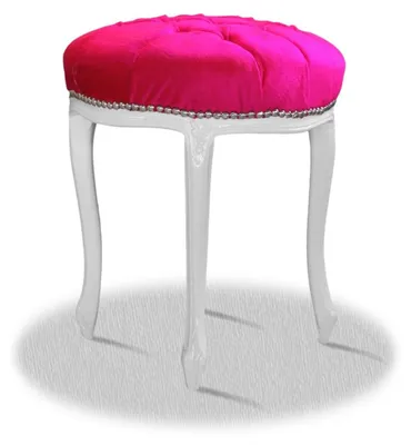 Produktbild von Casa Padrino Barock Sitzhocker Weiß Rosa Silber - Barock Rundhocker
