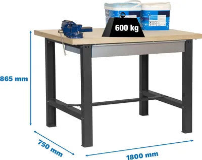 Image de SIMONWORK BT6L établi MDF 1BOX 1800x750 ANTRACITE/MADEIRA avec parafousses