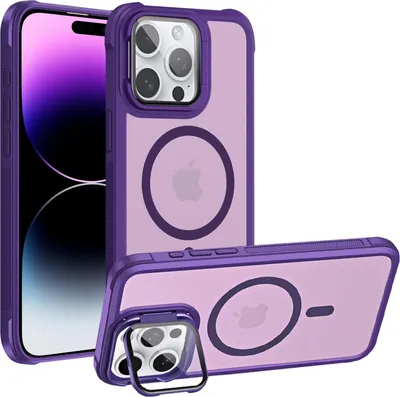Image de Étui de protection pour iPhone 14 Pro Max Étui compatible avec MagSafe appareil photo pliable protection en verre béquille
