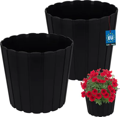 Produktbild von KOTARBAU® 2er Set Blumentopf Pflanzkübel ⌀ 29 cm H: 27 cm Anthrazit Kunststoff Pflanztopf für Zimmerplanzen Blumentöpfe Groß Außen Übertopf Balkon Dekorativ