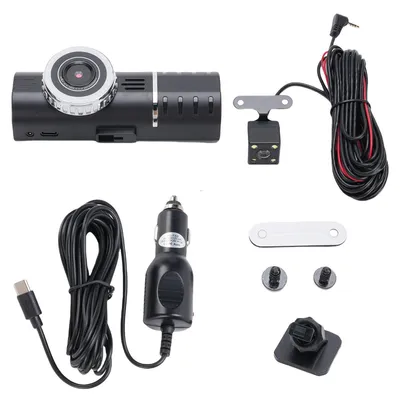 Imagen del producto de Cámara de tablero 1080P con triple lente para coche, DVR frontal, trasera e interior, con pantalla de 2,7 pulgadas, gran angular de 170 grados, función de estacionamiento de 24 horas y soporte para tarjetas de hasta 64 GB