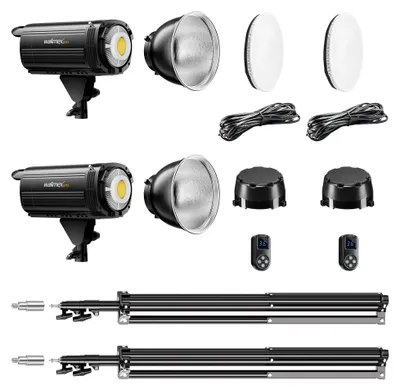 Zdjęcie produktu dla Walimex pro LED Niova Plus DL 100 W + zestaw 2 statywów, regulowane lampy wideo LED wraz ze statywami do lamp błyskowych z amortyzacją sprężynową, wysokość do 256 cm