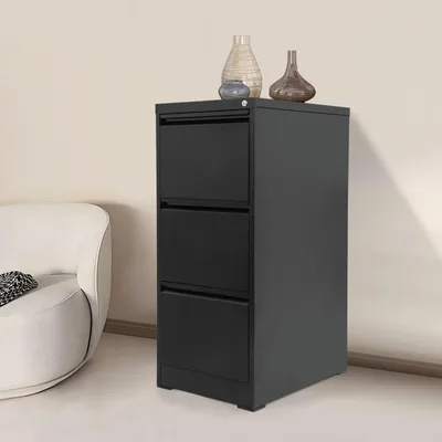 Immagine prodotto di Armadio portadocumenti - Armadio da ufficio - Chiudibile a chiave - 3 cassetti - Metallo - 62×46×103 cm - Senza rotelle - Richiede assemblaggio - Nero