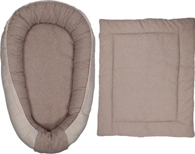 Produktbild von MamaLoes Teddy Bouclé Nougat Wendbares Babynest & Wendbare Laufgittereinlage