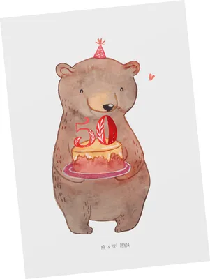 Produktbild von Mr. & Mrs. Panda Postkarte Bär Torte 50. Geburtstag - Weiß - Geschenk, Kerzen, Kuchen, Fotokarte, Ansichtskarte, Postkarten, Ansichtskarten, Happy Birthday, Grußkarte