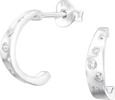 Produktbild von Ohrringe Ohrstecker 925 Sterling Silber Halbcreole mit Zirkoniasteinen