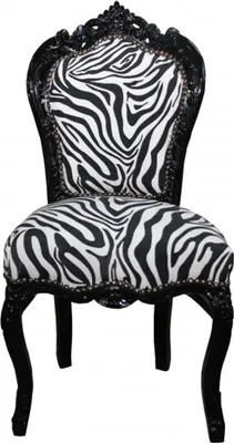 Produktbild von Casa Padrino Barock Esszimmer Stuhl ohne Armlehnen Schwarz / Zebra - Antik Möbel Zebra
