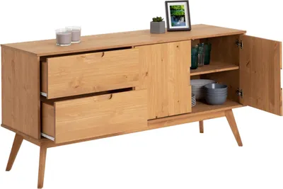 Produktbild von Sideboard TIVOLI skandinavisch aus Massivholz Eiche farben, Kommode mit 2 Türen und 2 Schubkasten, Anrichte
