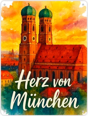 Produktbild von Münchner Frauenkirche Herz von München Metallschild XL in 21x28 cm