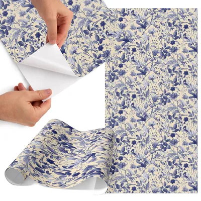 Produktbild von Möbelfolie 50x100 cm - Klebefolie Möbel - Selbstklebende Folie - Folie für Möbel - Möbelfolie Küche - Klebefolie Küche - Möbelfolie Schrank - Wasserdicht - Abwaschbar - Selbstklebend - Luftblasenfrei - Rückstandslos entfernbar - Blumenmuster