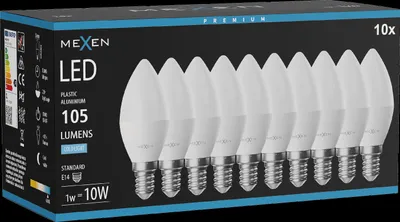 Produktbild von Mexen Nova 10x LED-Glühbirne E14, C37, 1W, Kalt - 6500K, 105 lm - L102-E14-0165-01x10