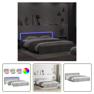 Produktbild von The Living Store Bettgestell mit Kopfteil und LED-Beleuchtung Betongrau
