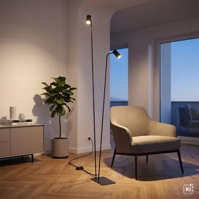 Produktbild von Stehleuchte Metall GU10 verstellbar 216 cm Schwarz 2-flammig Modern, KI-generiertes Bild