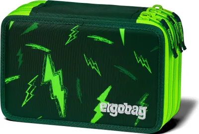 A pencil case with a lightning bolt pattern.