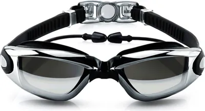 Produktbild von Schwimmbrille mit Ohrstöpsel, Weiche Silikon Antibeschlag für Erwachsene Herren Damen, Schwarz