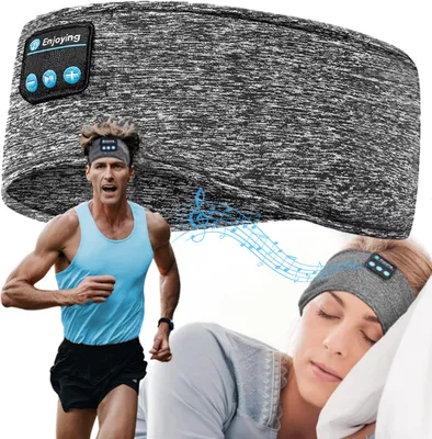 Zdjęcie produktu dla Opaska Sportowa Na Głowę Oczy Do Spania Biegania Głośnik Bluetooth Trening Szara