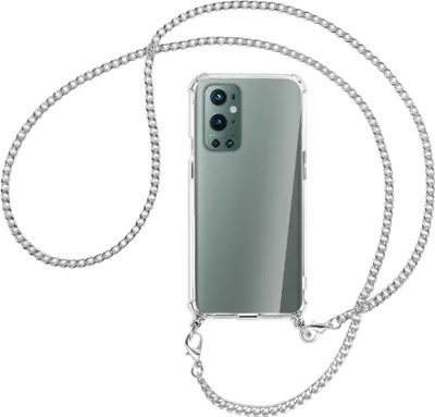 Produktbild von Handykette Backcover-Schutzhülle mit Band (Metall silberfarben) für OnePlus 9 Pro - silberfarbene Kette